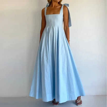 Women's Lace-Up Maxi Wedding Guest Dress-17