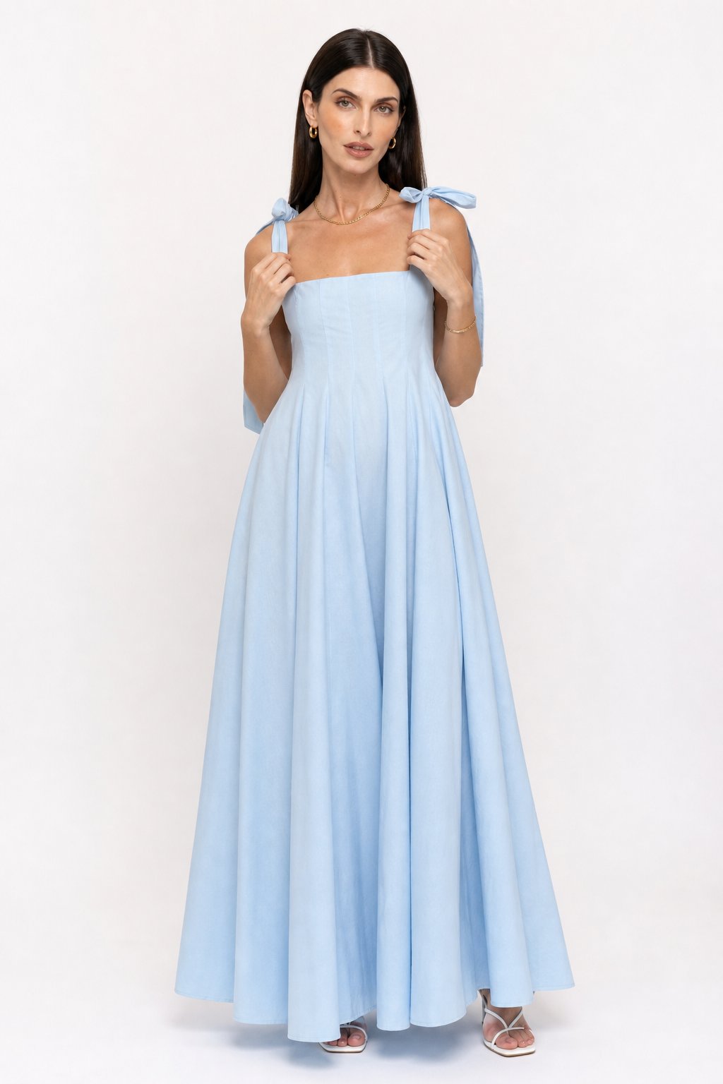 Women's Lace-Up Maxi Wedding Guest Dress-1