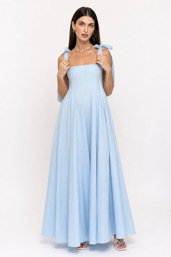 Women's Lace-Up Maxi Wedding Guest Dress-1