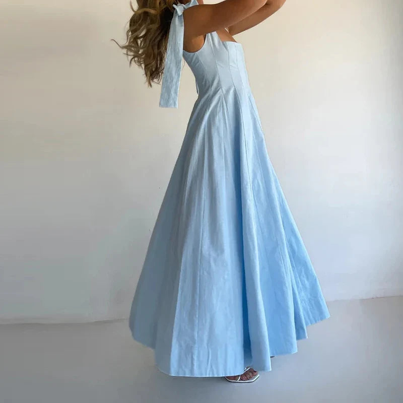 Women's Lace-Up Maxi Wedding Guest Dress-12