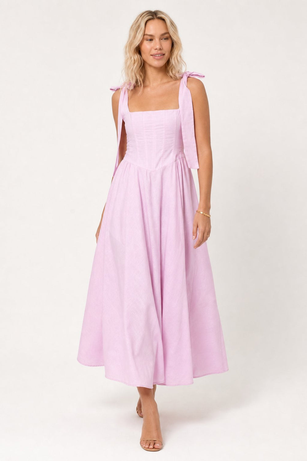 Women's Lace-Up Maxi Wedding Guest Dress-3