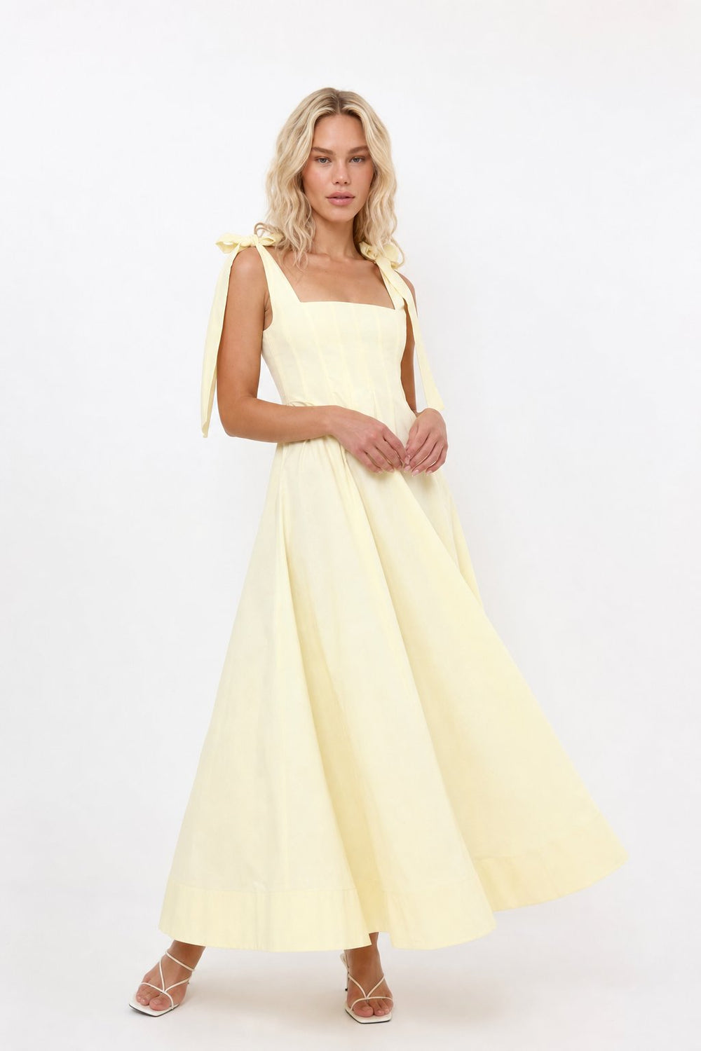 Women's Lace-Up Maxi Wedding Guest Dress-5