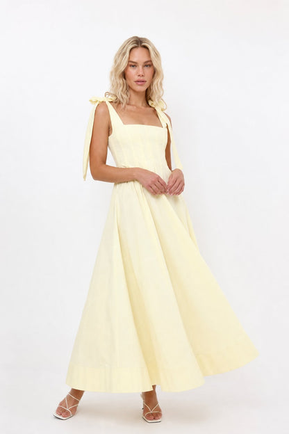 Women's Lace-Up Maxi Wedding Guest Dress-5