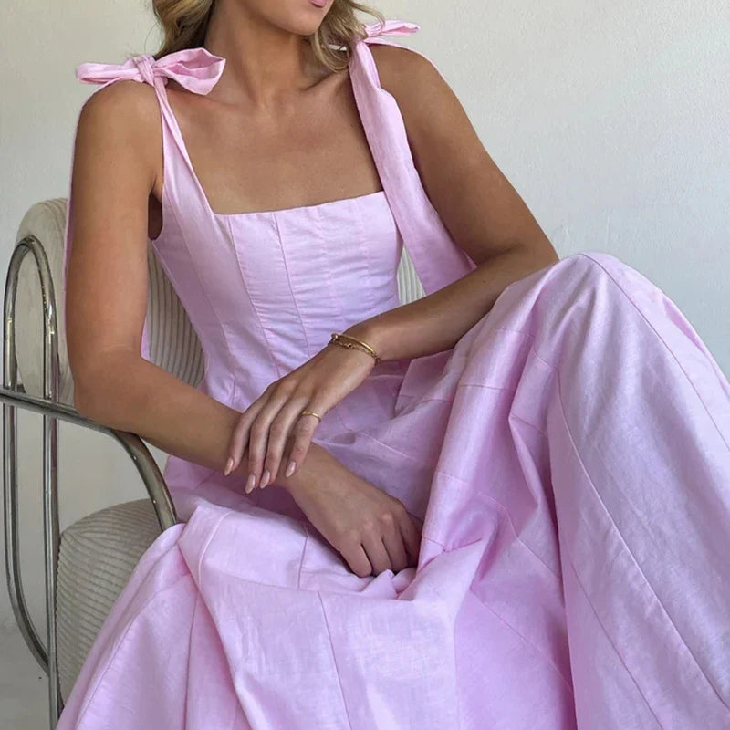Women's Lace-Up Maxi Wedding Guest Dress-13