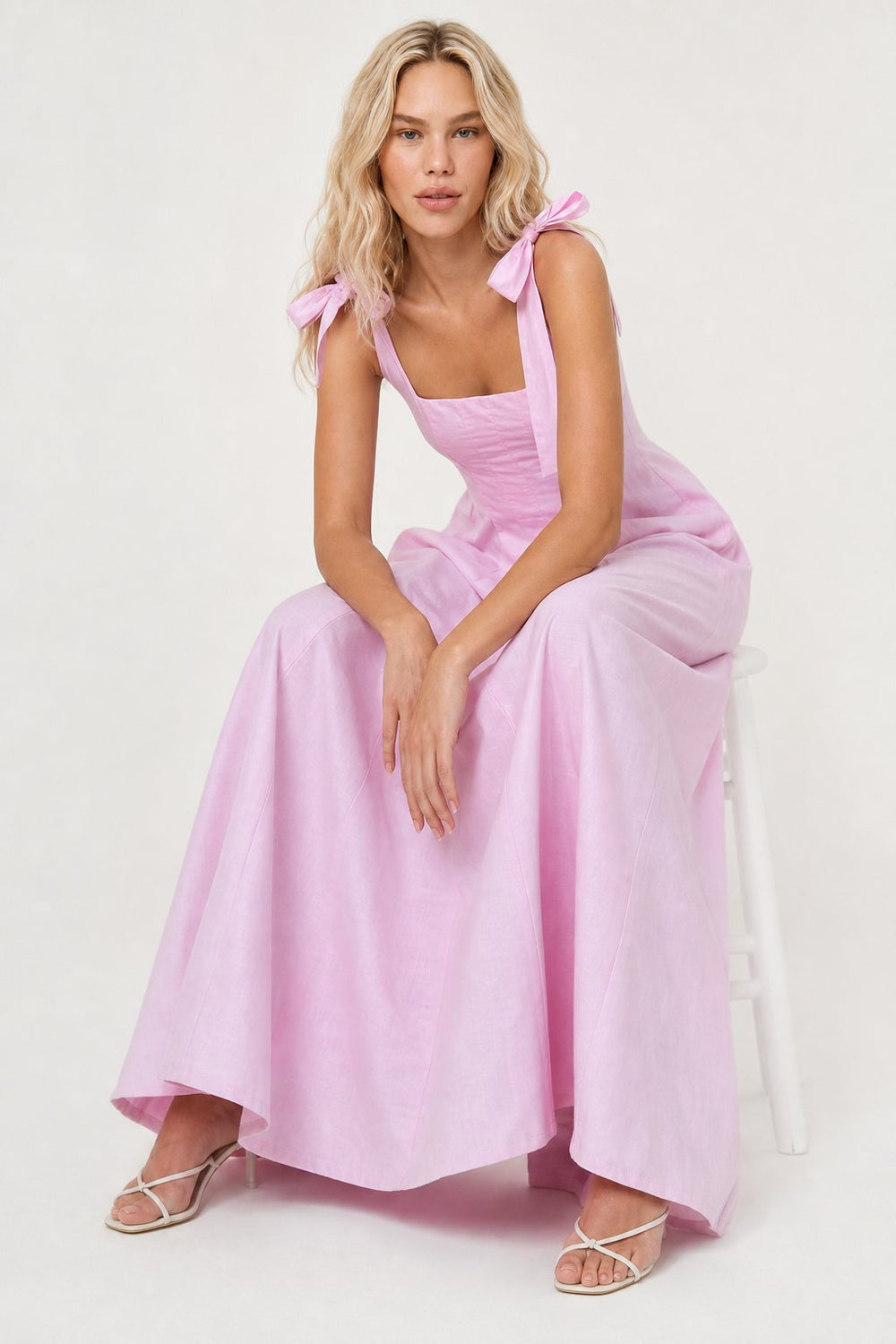 Women's Lace-Up Maxi Wedding Guest Dress-4