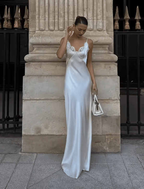Women's Lace V-Neck Spaghetti Strap Maxi Dress-1