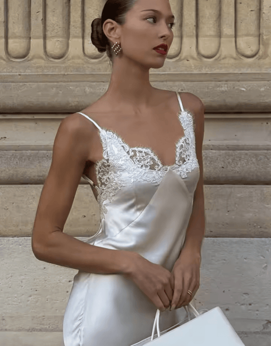 Women's Lace V-Neck Spaghetti Strap Maxi Dress-2