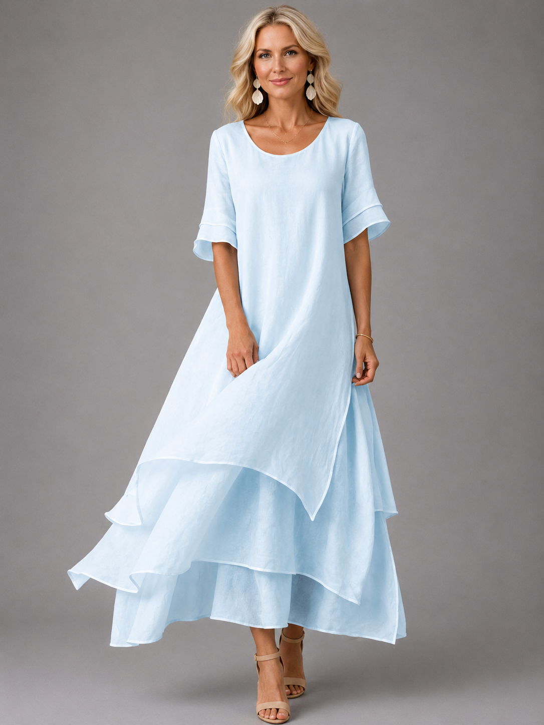 Women's Layered Flowy Maxi Dress - Blue