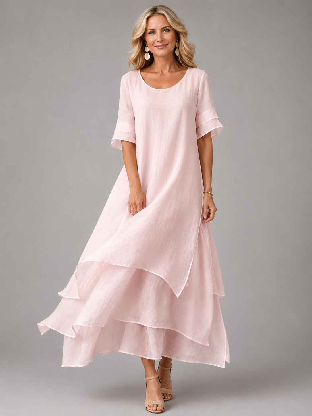 Women's Layered Flowy Maxi Dress - Pink