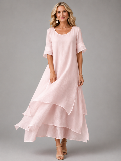 Women's Layered Flowy Maxi Dress - Pink
