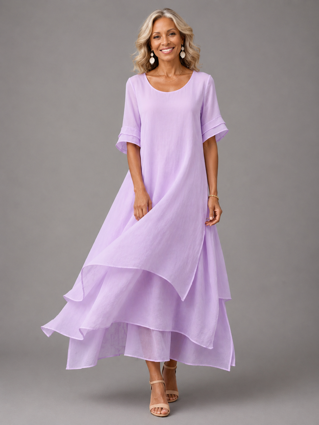 Women's Layered Flowy Maxi Dress - Purple