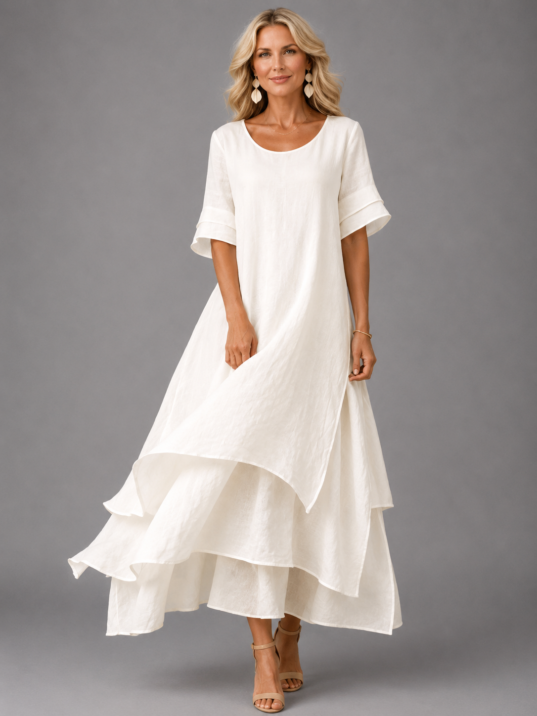 Women's Layered Flowy Maxi Dress - White