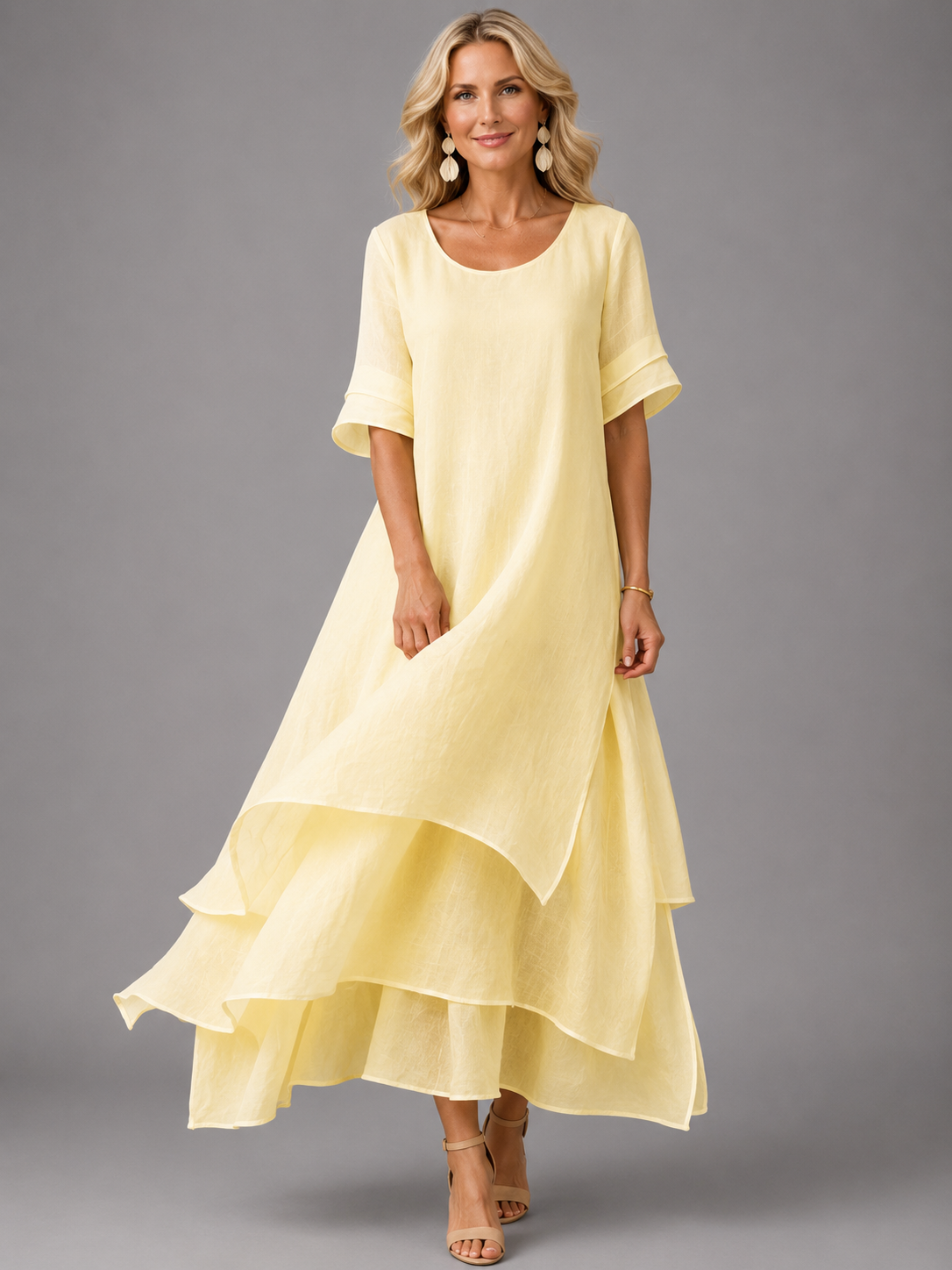 Women's Layered Flowy Maxi Dress - Yellow