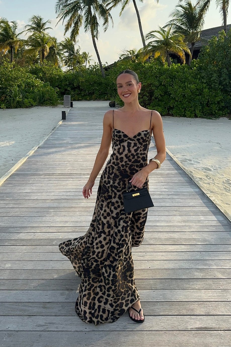 Women's Leopard Print Camisole Midi Dress-3