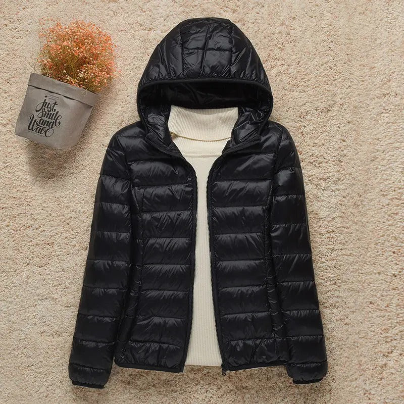 Women's Lightweight Hooded Puffer Jacket - Black