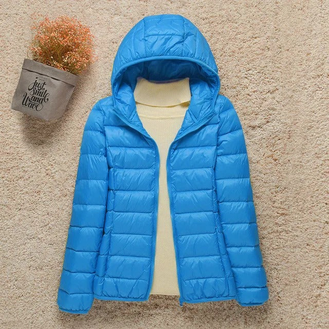 Women's Lightweight Hooded Puffer Jacket - Blue