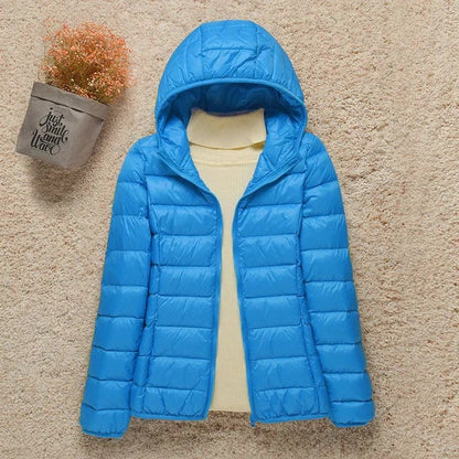Women's Lightweight Hooded Puffer Jacket - Blue
