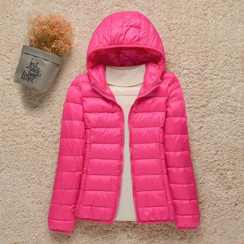 Women's Lightweight Hooded Puffer Jacket - Fuchsia
