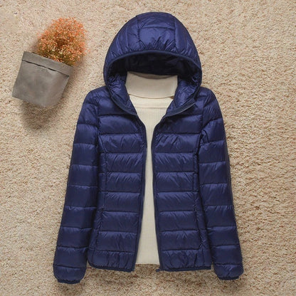 Women's Lightweight Hooded Puffer Jacket - Navy