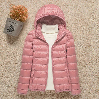 Women's Lightweight Hooded Puffer Jacket - Pink