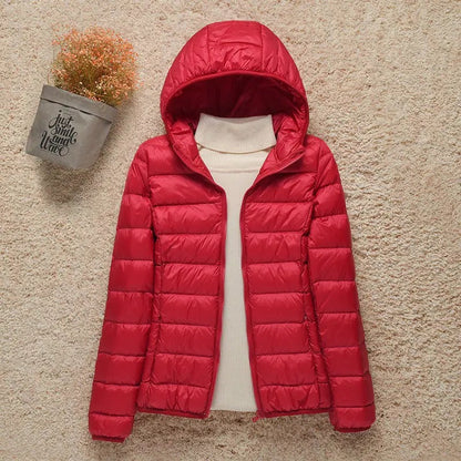 Women's Lightweight Hooded Puffer Jacket - Red
