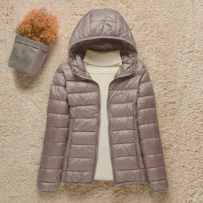 Women's Lightweight Hooded Puffer Jacket - Taupe