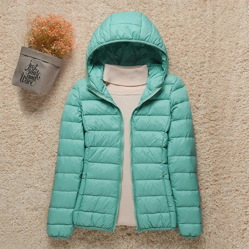 Women's Lightweight Hooded Puffer Jacket - Turquoise