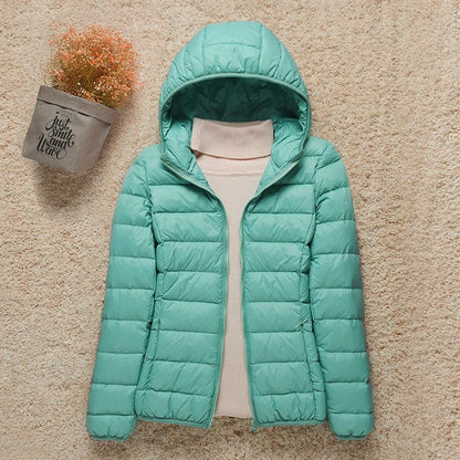 Women's Lightweight Hooded Puffer Jacket - Turquoise