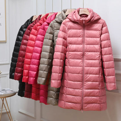 Women's Lightweight Long Puffer Coat with Hood