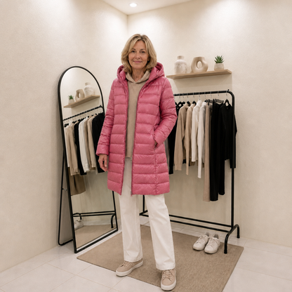 Women's Lightweight Long Puffer Coat with Hood