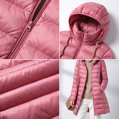 Women's Lightweight Long Puffer Coat with Hood
