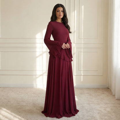 Women's Long Sleeve Flared Cuff Maxi Dress-2