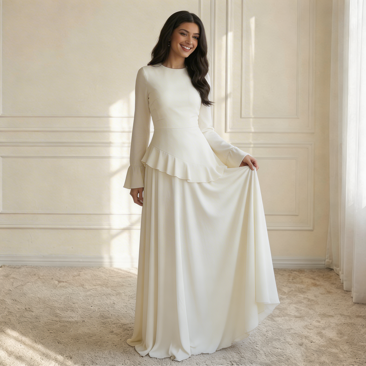 Women's Long Sleeve Flared Cuff Maxi Dress-10