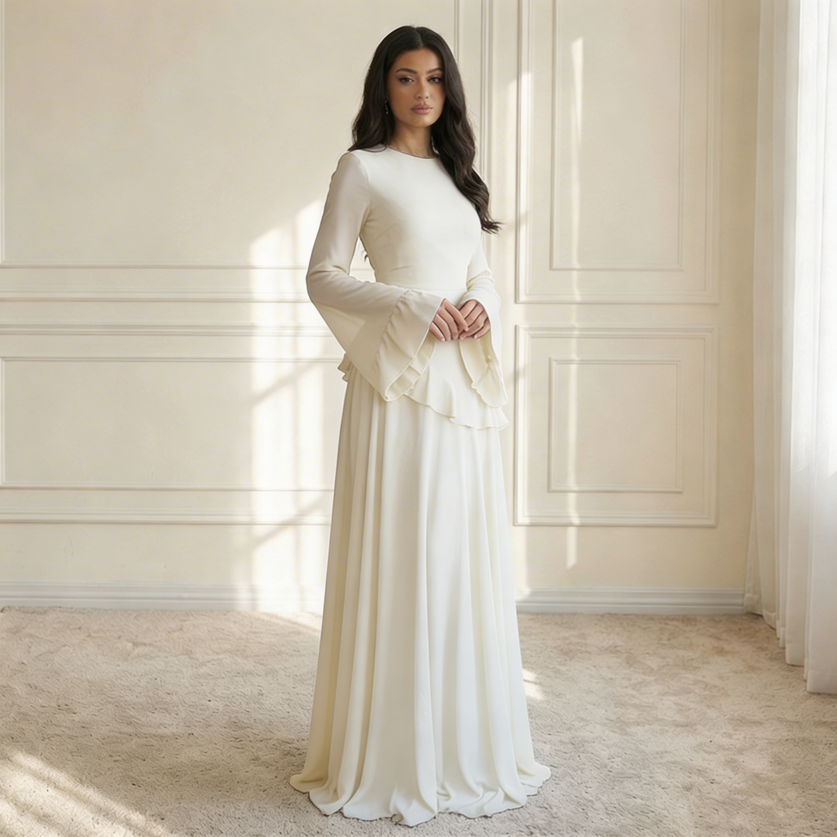Women's Long Sleeve Flared Cuff Maxi Dress-1