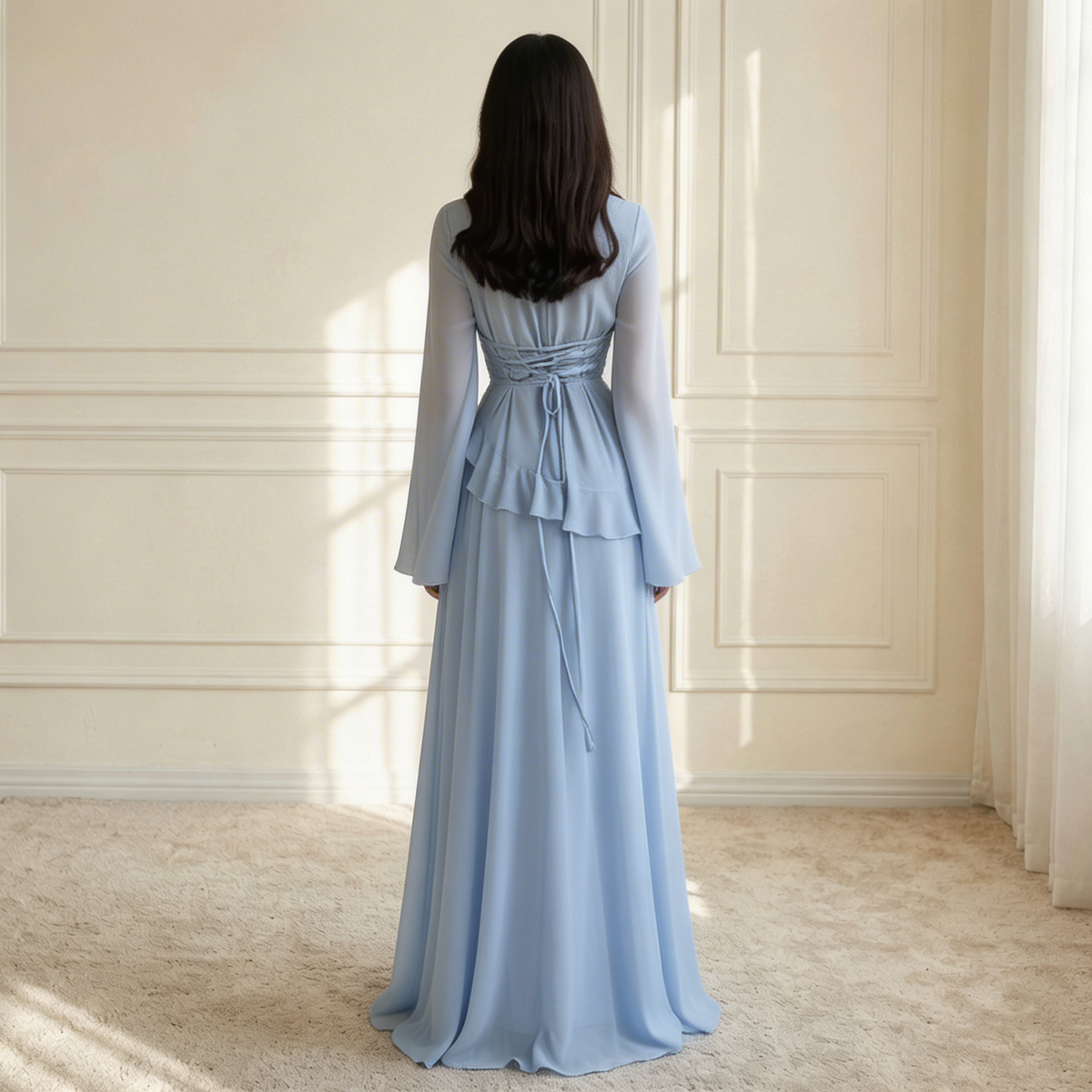Women's Long Sleeve Flared Cuff Maxi Dress-8