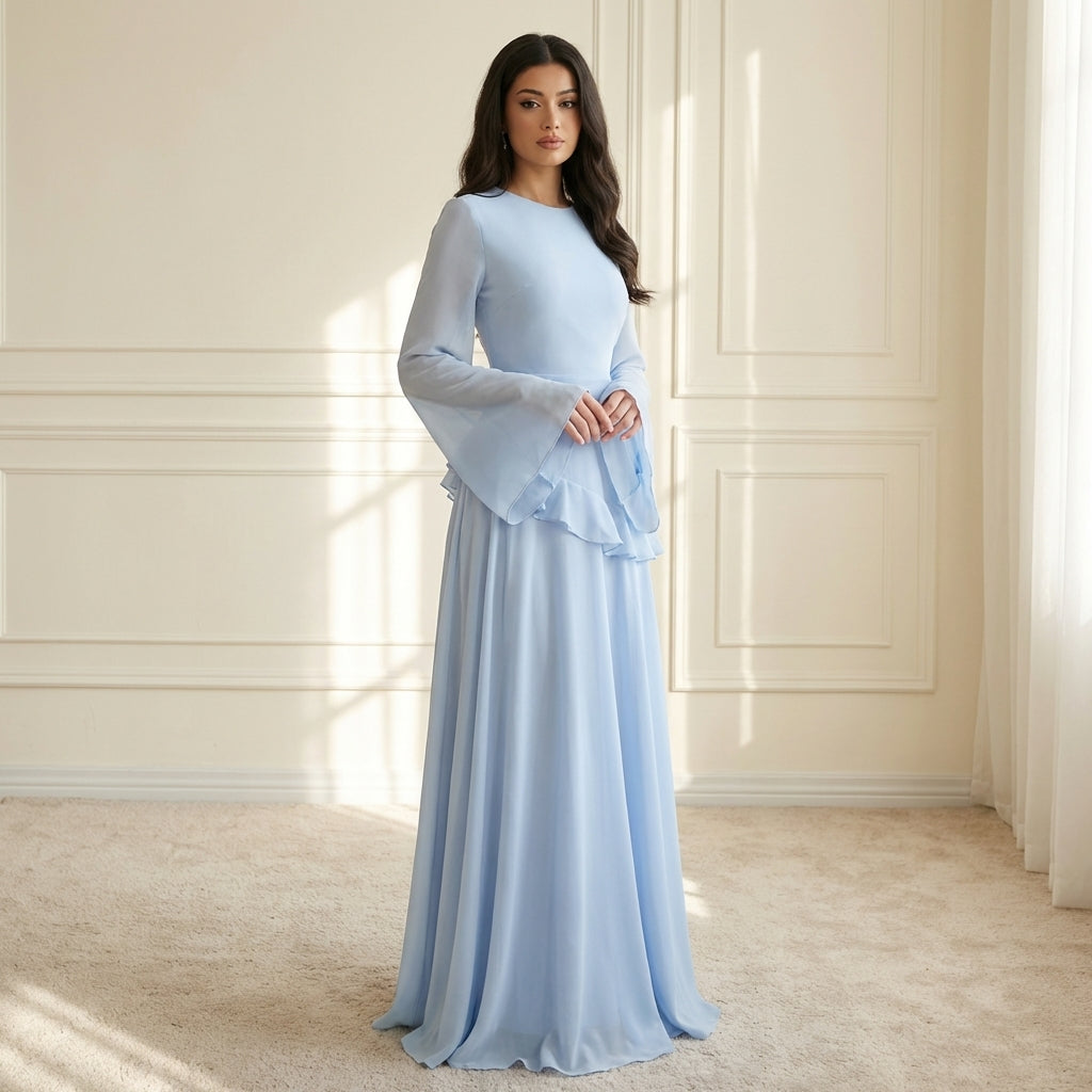Women's Long Sleeve Flared Cuff Maxi Dress-3