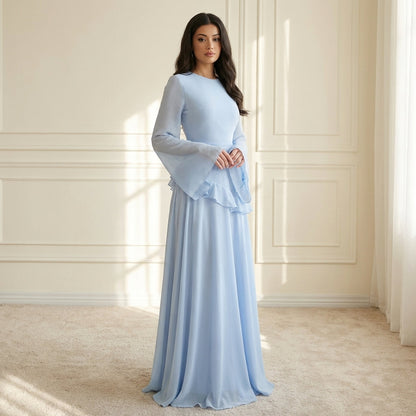 Women's Long Sleeve Flared Cuff Maxi Dress-3