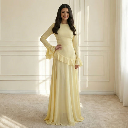 Women's Long Sleeve Flared Cuff Maxi Dress-4