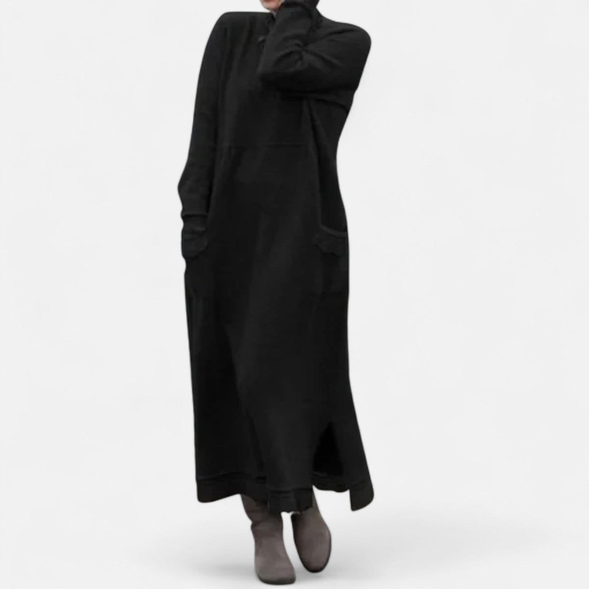 Women's Longline Knit Dress with Stand Collar and Side Pockets - photo 3