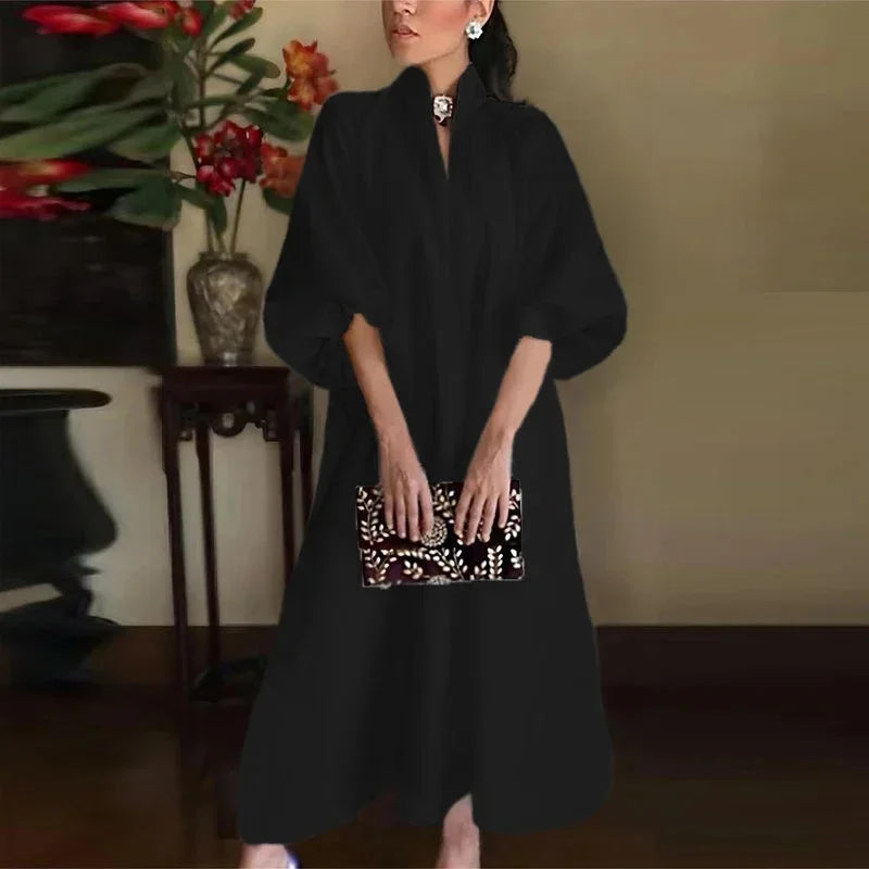 Women's Balloon-Sleeve Maxi Dress with High Neck