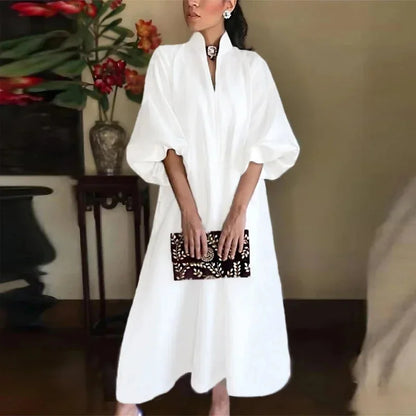 Women's Balloon-Sleeve Maxi Dress with High Neck