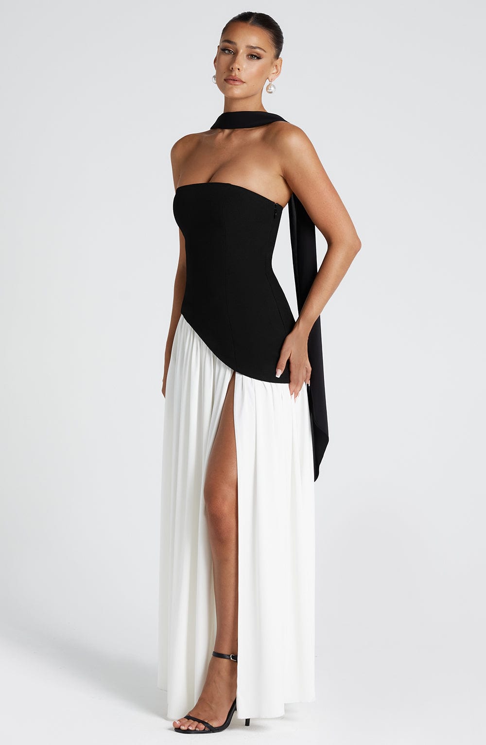 Women's Strapless Halter Maxi Dress with High Slit-14