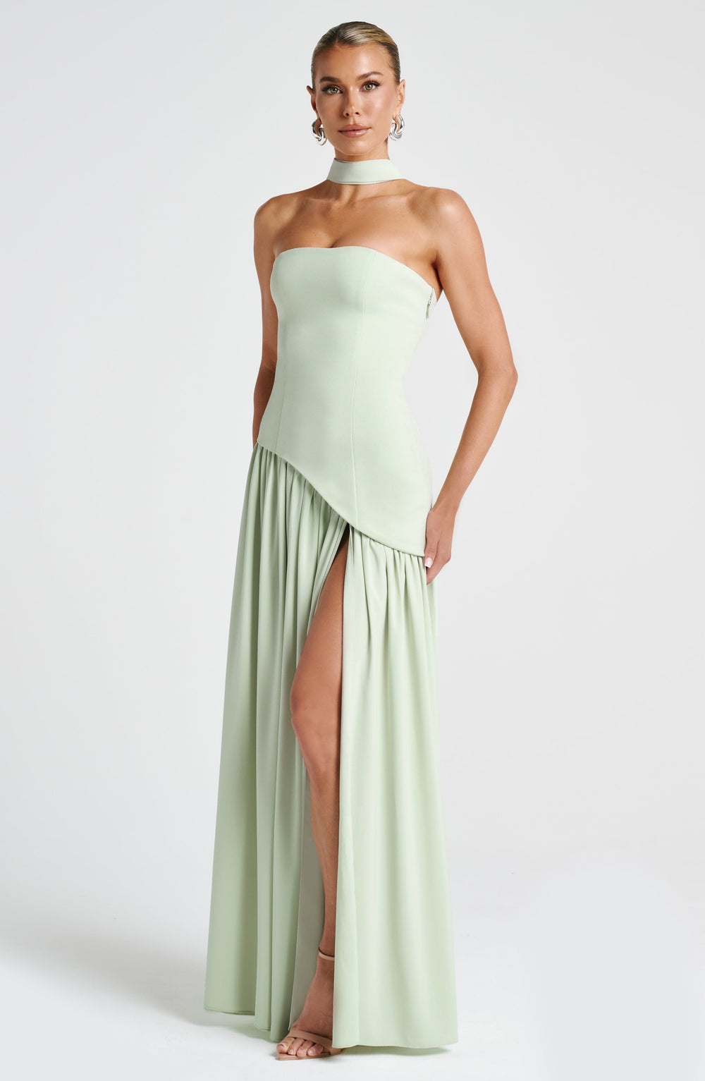 Women's Strapless Halter Maxi Dress with High Slit-21