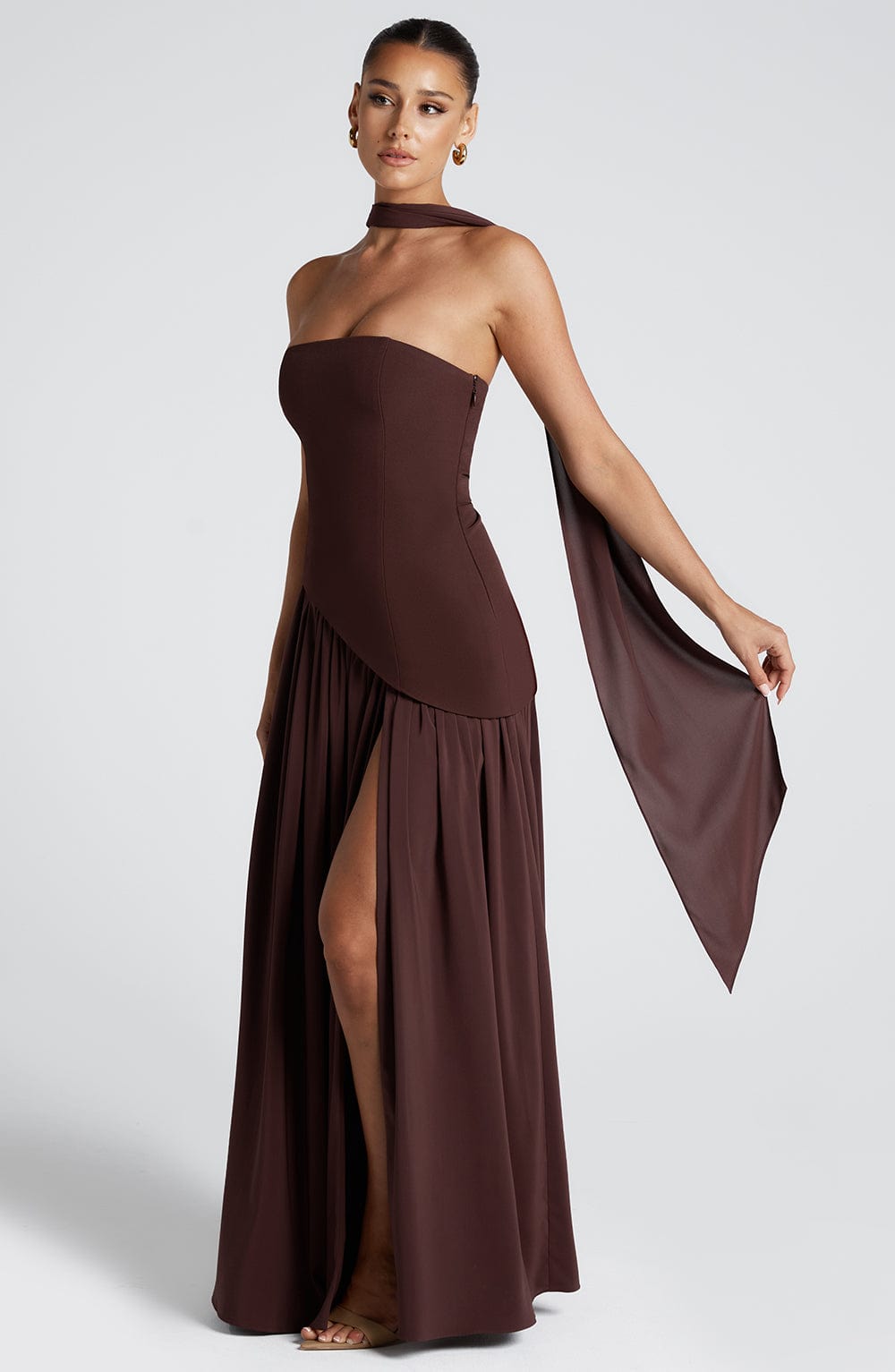 Women's Strapless Halter Maxi Dress with High Slit-6