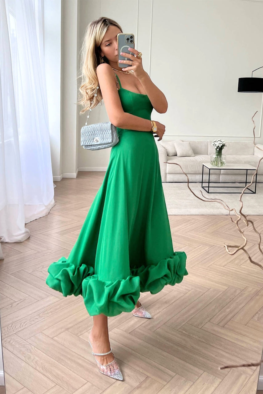 Women's Spaghetti Strap Maxi Dress with Ruffled Hem-5
