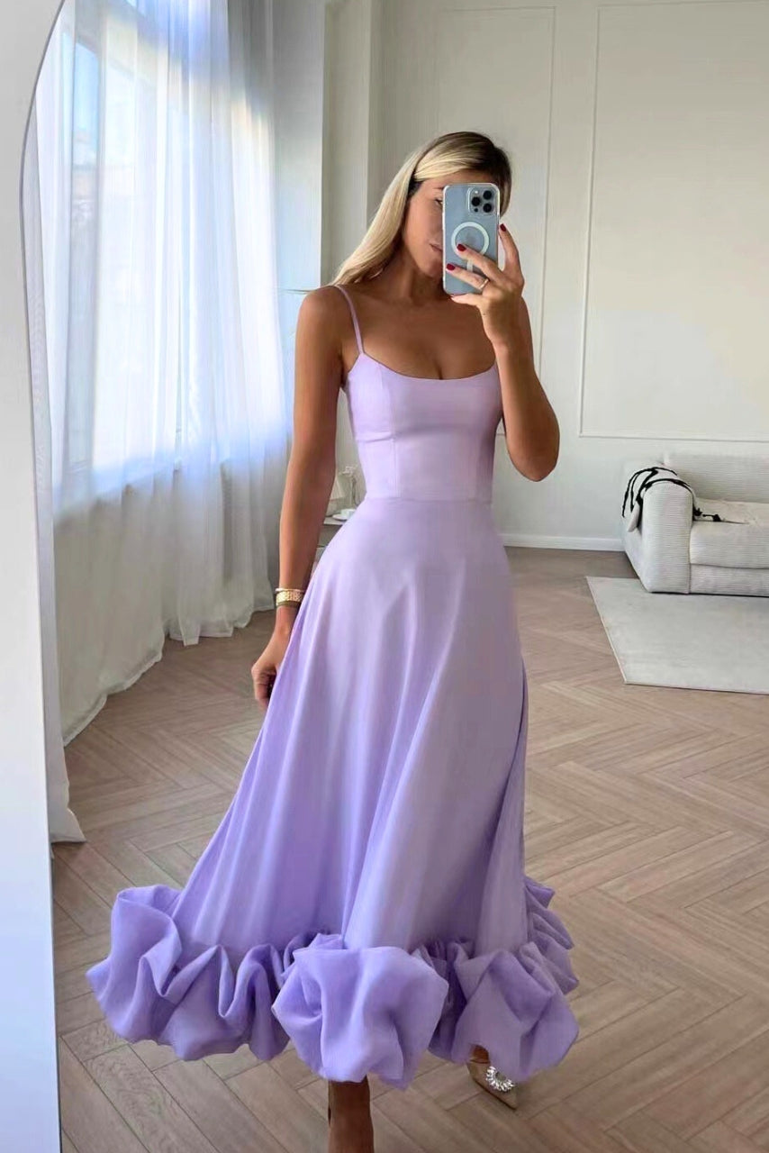 Women's Spaghetti Strap Maxi Dress with Ruffled Hem-6