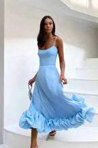 Women's Spaghetti Strap Maxi Dress with Ruffled Hem-11