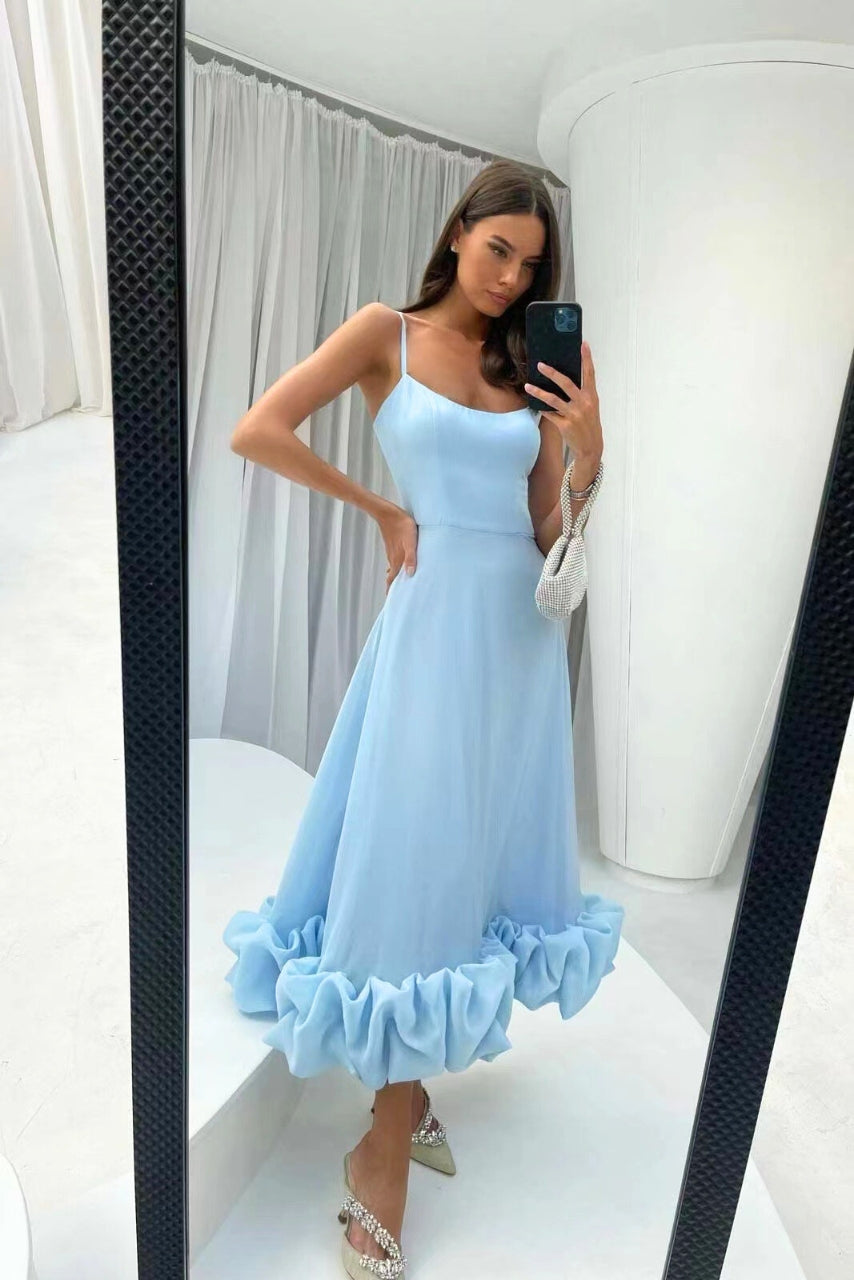 Women's Spaghetti Strap Maxi Dress with Ruffled Hem-10