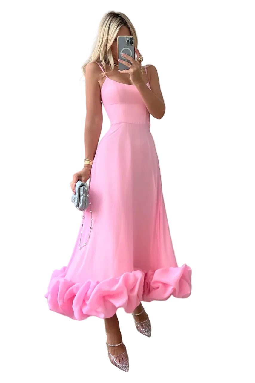 Women's Spaghetti Strap Maxi Dress with Ruffled Hem-1