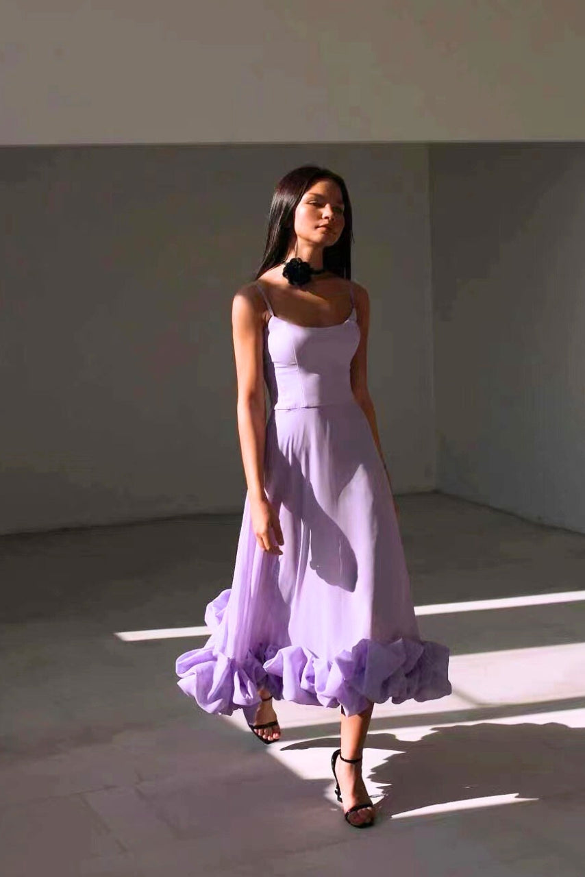 Women's Spaghetti Strap Maxi Dress with Ruffled Hem-8